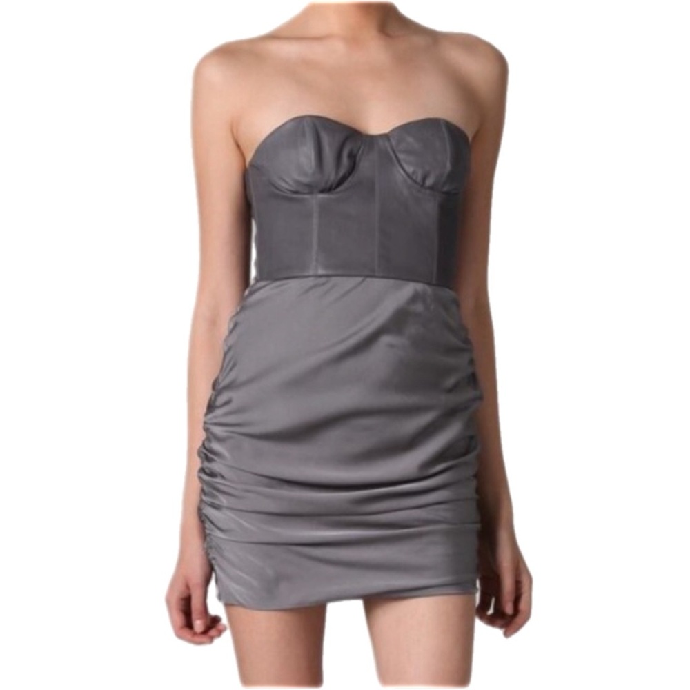 Alice + Olivia Leather and Silk Mini Cocktail Dress